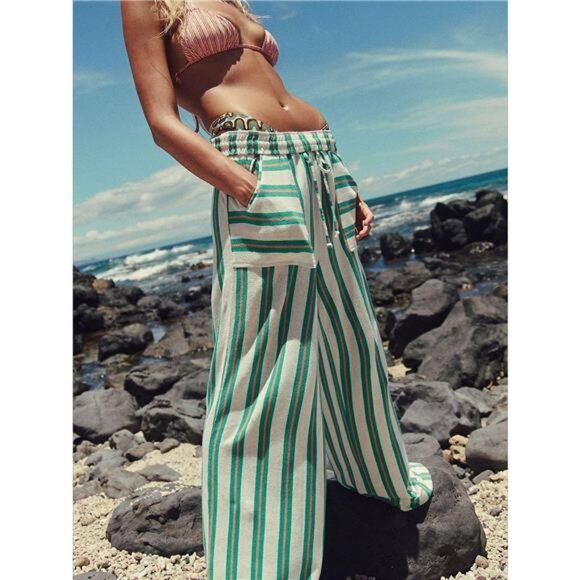Striped Wide-Leg Drawstring Pants - Picture 5 of 13